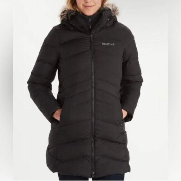 Marmot Jackets & Blazers - Marmot Womens Sz M Montreal Down Coat 700 Fill Hooded Faux-fur Trim Quilted Warm
